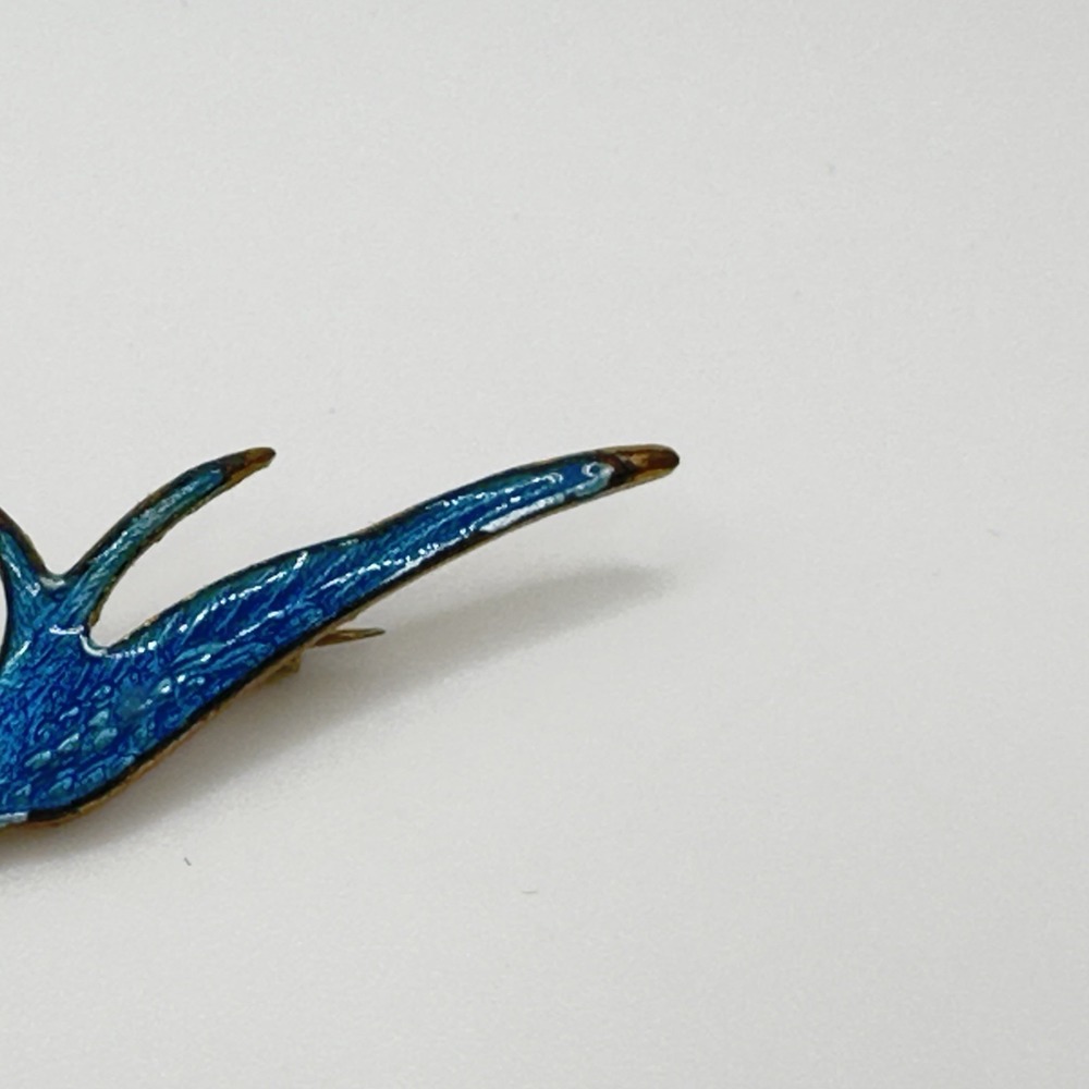 Antique Victorian Bluebird Swallow Pin Brooch Guilloche Enameled 2.5" - Picture 6 of 10